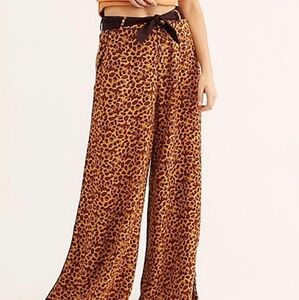 Free People Bennie Leopard Print Wide Leg Pants